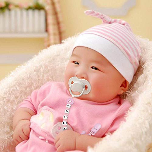 Infant Pacifier Clip Customize Name, MCGMITT Handmade Food Grade Silicone Teething Beads Chain w/BPA Free, Crown and Pentagram Teether Holder for Pacifier Toys, Gift for Boys Girls (Baby Pink)