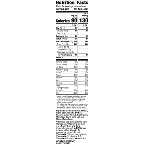 FIBER ONE CEREAL, ORIGINAL BRAN, HIGH FIBER CEREAL MADE WITH WHOLE GRAIN, 19.6 OZ