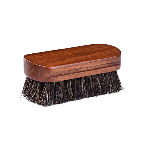 Jscarlife Horsehair Shoe Shine Brush - 100% Soft Genuine Horse Hair Bristles - Unique Concave Design Wood Handle - Comfortable Grip, Anti Slip - for Boots, Shoes & Other Leather Care