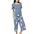 INK+IVY Pajamas for Women - Short Sleeve and Capri Pants PJ Set Loungewear, Casual Soft Breathable Sleepwear, 1X, Bohemian Dusty Blue 2 Piece