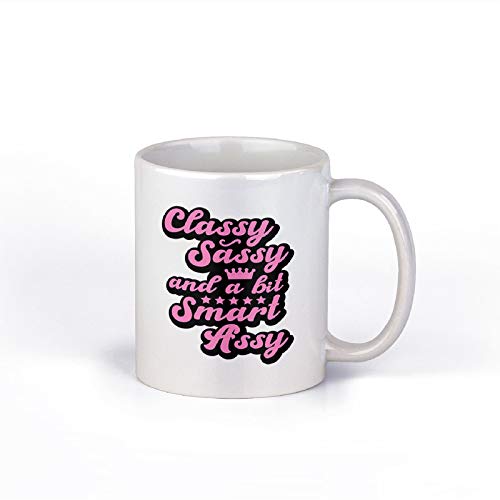Classy Sassy and a Bit Smart Assy Coffee Mug Funny Quote Cite Cup Pink and  Black