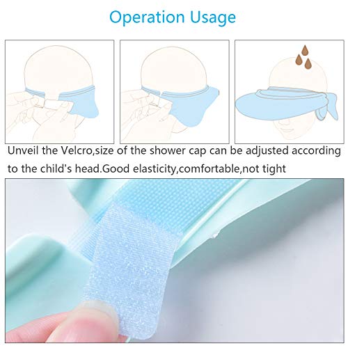 Baby Shower Cap KATOOM Shampoo Shower Cap Bathing Protector Wash Hair Shield Adjustable Visor Hat with Ear Protection for Toddler Kids Children (Blue) - Thumbnail 4