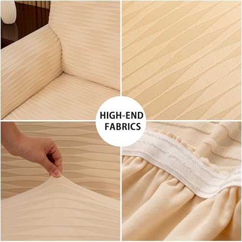 TIANSHU 1 Seater Adjustable Jacquard Sofa Cover, Elastic Sofa Covers, Spandex Armchair Cover, Non-Slip, Stain Resistant, Washable (Wavy, Beige)