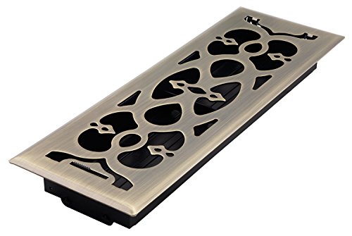 Accord AMFRABV414 Floor Register with Victorian Design, Fits 4-Inch x 14-Inch(Duct Opening Measurements), Antique Brass - Thumbnail 7
