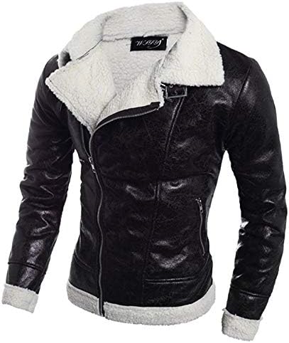 MCYs Fashion Men's Jacket Lambs Slim Zippered Collar Coat, Fashion Men's Autumn Winter Warm Fur Liner Lapel Leather Zipper Outwear Top Coat