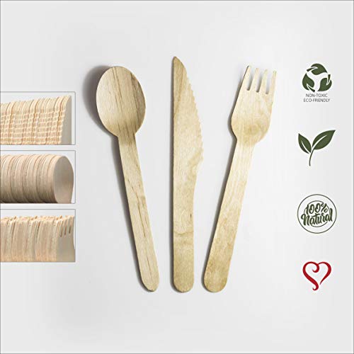 Bamboo -X Utensils Disposable Wooden Cutlery Set 252 Count: 50 Forks 50 Spoons 50 Knives 50 Compostable Brown Napkins 50 Bamboo Toothpicks 2 Biodegradable Trash Bags - Eco Friendly Utensils Set - Thumbnail 2