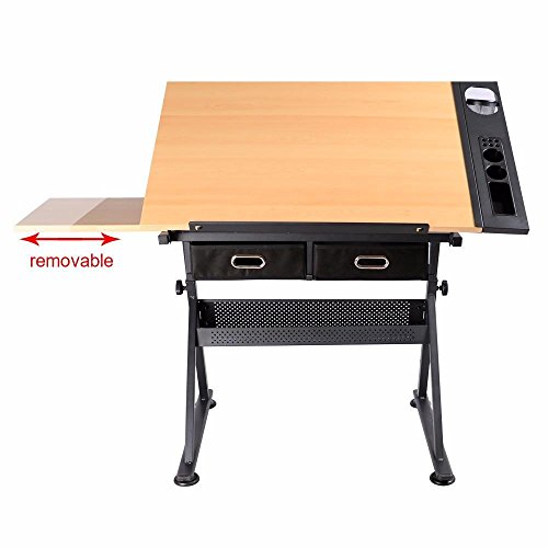 go2buy Drafting Drawing Table Tiltable Tabletop, Adjustable Height, Edge Stopper for Reading, Writing