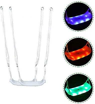 OMNISAFE 2 Pcs Kids LED Tree Swing, Plastic Swing Seat with Adjustable Rope, Playground Swing Set Accessories for Indoor Outdoor, Included 24 Bright LED Lights and 4 Strobe Modes