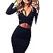 Memorose Womens Sexy Long Sleeve Cut-Out Bandage Bodycon Clubwear Midi Dress Black XL