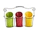 ienjoyware Kitchen Utensil Holder Set (4 Pieces) - 3 Ceramic Crocks & 1 Portable Wire Caddy - Multi-Color
