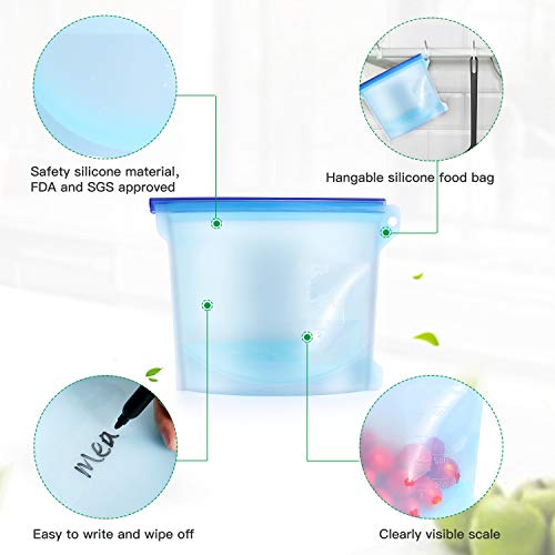 FYLINA Reusable Silicone Food Bags [6 Pack] 2xLarge 50oz and 4xMedium 30oz - Leakproof Kitchen Organized Storage Bag Airtight Seal Versatile Silicone bags for Vegetable Liquid Snack Meat Sandwich - Thumbnail 2