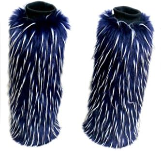 Pink Queen Lady Sexy Festive Fansy Fluffy Plush Faux Fur Costume Cosplay Christmas Leg Warmers (Navy Blue)