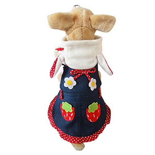SELMAI Sweet Strawberry Bunny Costume Denim Dog Dress Striped Top Spring, for Small Dog Cat Puppy