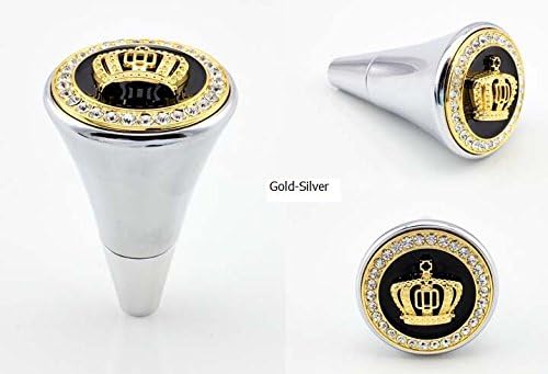 Royal Crown Crystal Diamond Shift Knob Manual Automatic Universal Gear Stick Shifter Lever knob for Car Truck SUV (Gold Silver)
