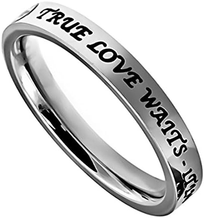 K2 True Love Waits Stainless Steel Engagement Purity Band Ring Abstinence