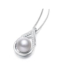 Nonnyl - Collar con colgante de perlas negras y perlas blancas cultivadas en agua dulce, plata de ley de 0.394 in, cadena de 16.0 in