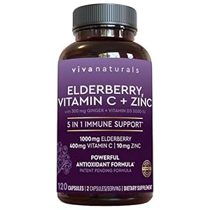 Viva Naturals Elderberry, Vitamin C, Zinc, Vitamin D3 5000 IU & Ginger – Antioxidant & Immune Support Supplement, 2…