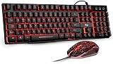 Rii RK108 Gaming Keyboard and Mouse Set UK Layout Red Purple Blue Backlit view 2