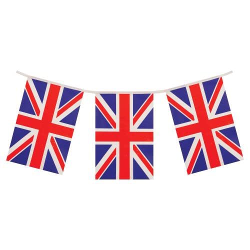 GB Fabric Union Jack Bunting Flags 8M/ 26ft Long with 24 UK Flags British Banners Party Decor United Kingdom Full Flag Patriotic Themed Bunting for UK Royal Street Party Decoration