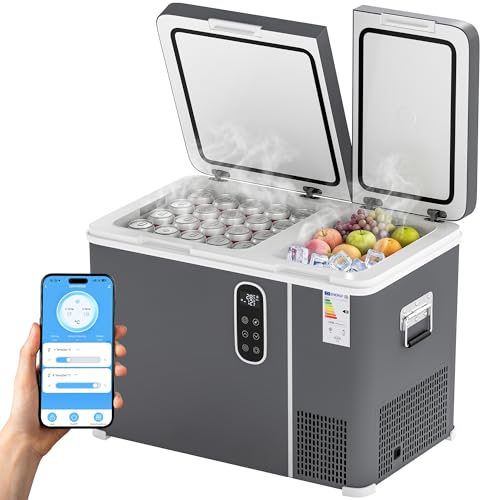 Outsunny 12 Volt Car Refrigerator, Dual Zone 48QT Car Fridge with App Control, 12/24V DC and 100-240V AC, -4℉-68℉, Portable Freezer Compressor for Travel, Truck, Campervan, RV