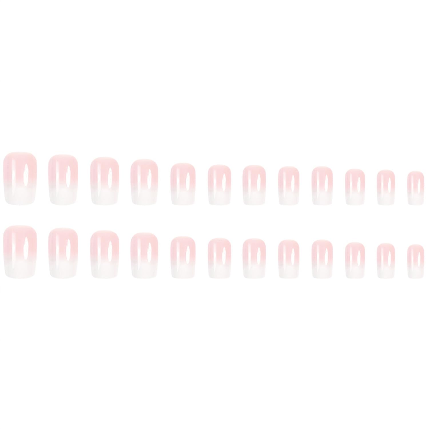 Ombre Press on Nails - Medium Square Pink White Gradient French Tip False Nails, Glossy Full Cover Stick on Acrylic Artificial Reusable Glue on Nails, 24Pcs - Image 4