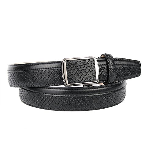Anthoni Crown Designer Men`s Leather Belt Black Color Classic Design with Black Metallic Automatic Buckle 1,4" Width 38"-46" Lengths/33pt10 (40)