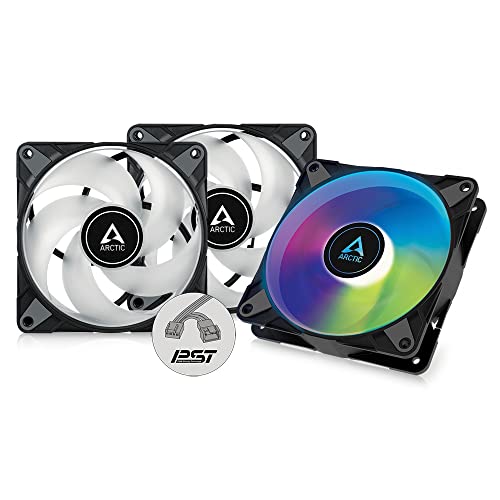ARCTIC P12 PWM PST A-RGB (3 Pack) - PC Fans, 120mm PWM Case Fan Optimized for Static Pressure, Semi-Passive: 200–2000 RPM (0 RPM 5%), 5V 3 pin ARGB LED - Black