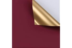 BBJ WRAPS Double Sided Golden Flower Wrapping Paper Waterproof Gift Packaging Florist Bouquet Wraps, 20 Sheets 23.6X23.6 Inch (Red)