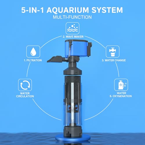 Nyganmelloz 5-in-1 25W aquarium filter,water pump,filter for fish tank,Ultra Quiet Operation,Powerful Oxygen Pump,wave-making and Electric Water Change functions with 1800L/H Flow, fish tank filter