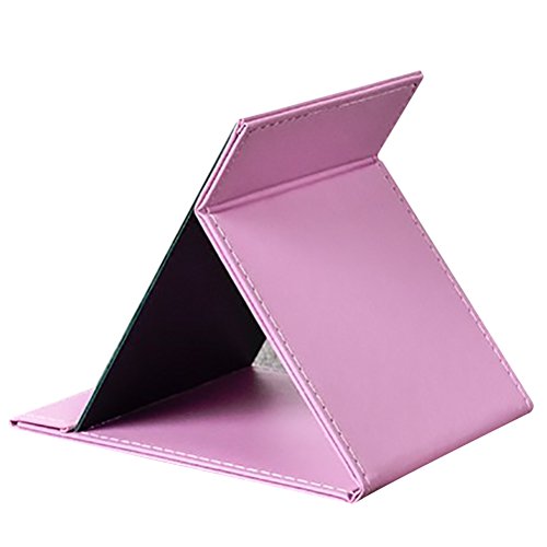 JOLY Protable PU Leather Mirror Folding Desktop Makeup Mirror with Adjustable Stand for Personal Use,Travelling (M, Pink)