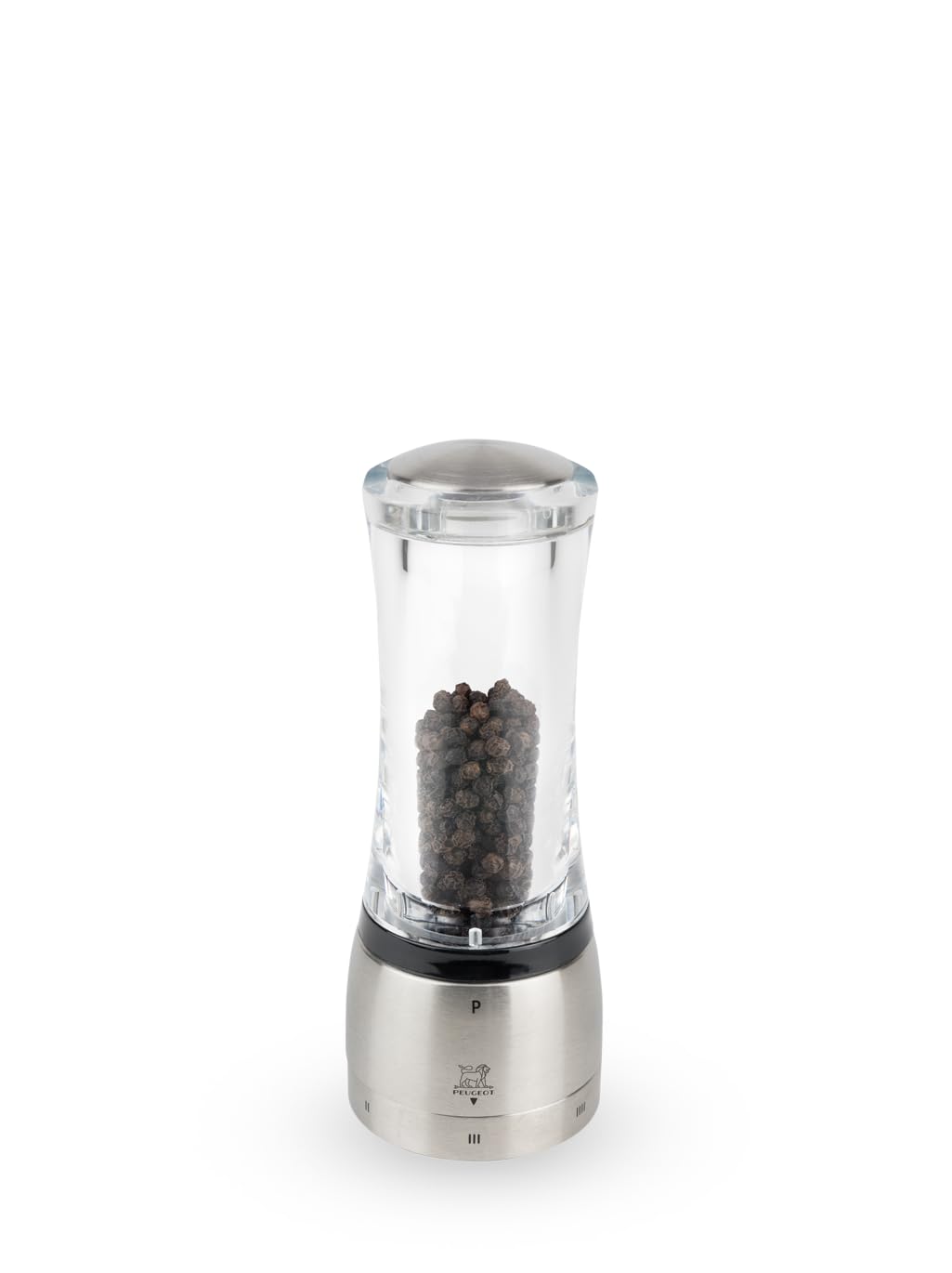 Peugeot - Daman u'Select Manual Pepper Mill - Adjustable Grinder - Acrylic & Stainless Steel 16 cm, Silver