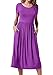 Womens Summer O Neck Pockets Loose Fit Swing Casual Midi Tunic Dress Purple XL
