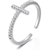 Kokoma Rhinestone Cross 925 Sterling Silver Open Statement Rings for Women Crystal Faith Stackable Finger Band Promise Engagement Eternity Ring Wedding Band