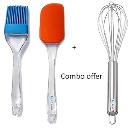 Arrison Silicone Basting, Spatula Brush and Stainless Steel Whisker, Silver