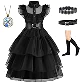 Chektin Black Costume Dress for Girls Halloween Costumes Kids Cosplay Family Birthday Party with Accessories