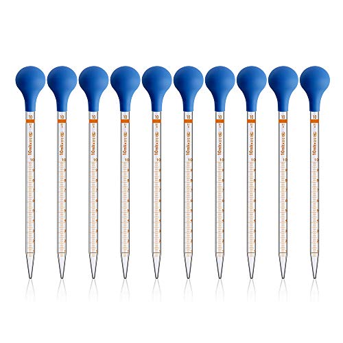 10pcs 10ml Glass Graduated Droppers Lab Pipettes Dropper Liquid Pipette with 10 Rubber Caps