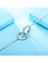 Amelery - Collar de plata fina con colgante de circonita cúbica, cadena de eslabones de cristal, círculo de la madre, hija, infinito, 2 círculos, para el día de la madre, circonita cúbica, joyería de moda para mujeres