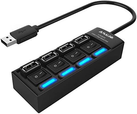 USB Hub, AMALINK 4-Port USB 2.0 Hub with Individual Switch Compatible with Laptops, Desktops,Tablet, U Drive,Mobile Phone,Mouse