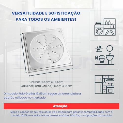 Ralo Grelha Quadrada Tampa Ralo 15x15cm Com Caixilho Ralo Banheiro Com Porta Grelha Abre e Fecha Anti Odor Em Aço Inox 430 Polido Resistente à Corrosão