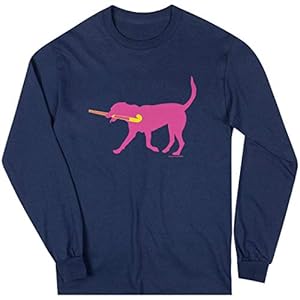 ChalkTalkSPORTS Field Hockey Long Sleeve T-Shirt | Fetch The Field Hockey Dog | Navy | Medium