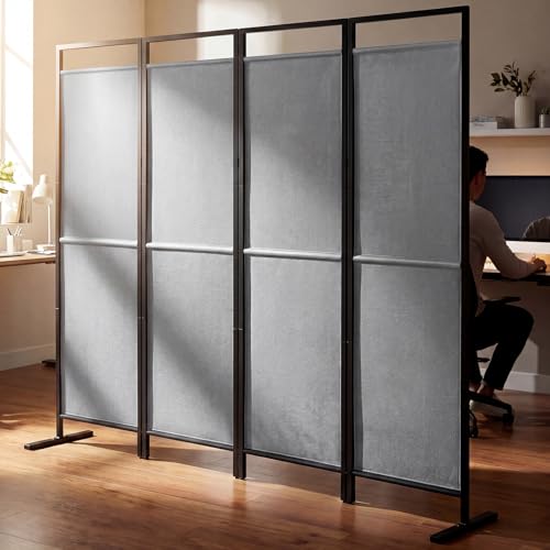 SIMPLE ESPACIO Biombo de privacidad Plegable de Cuatro Paneles, Base ensanchada, Divisor portátil, Dimensiones del Panel 175 cm de Ancho x 170 cm de Alto (Gris)