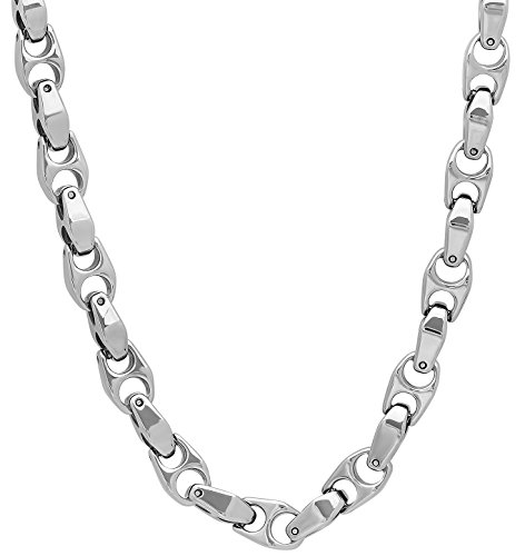 Men's 6mm Durable Tungsten Smoothly Angled Puffed Mariner Link Chain Necklace, 24" + Cleaning Cloth