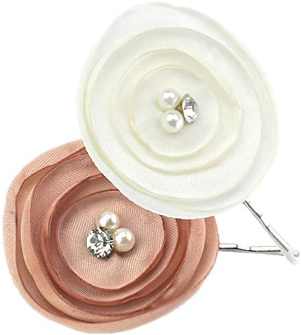 Flairs New York Artisan Flower Hairpin Hair Clip (Rose Gold & Pearl White)
