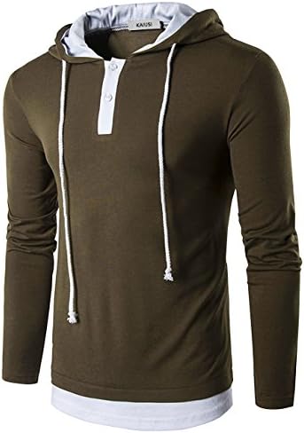 KAIUSI Color Block Top, Men's Hooded Shirts Casual Long Sleeve T-Shirt Hoodies Tops Army Green S