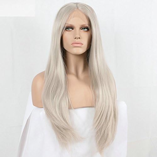Eversilky Heat Resistant Silver Platinum Blonde Lace Front Lace Wigs Synthetic Ash Blonde Straight Heat Resistant Fiber Wigs for Women