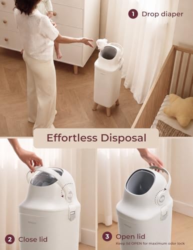 Momcozy Bote de Pañales con Control de Olores Patentado de Triple Sellado, Apertura Amplia, Altura Ergonómica, Gran Capacidad con Ventana de Visualización, Cierre de Seguridad a Prueba de Niños