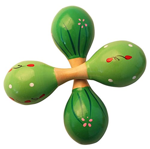 Wooden Maracas Double Head Rattle Shakers Percussion Musical Instruments Party Favor Kid Baby Toys,Set of 4 ,Assorted Colors and Designs