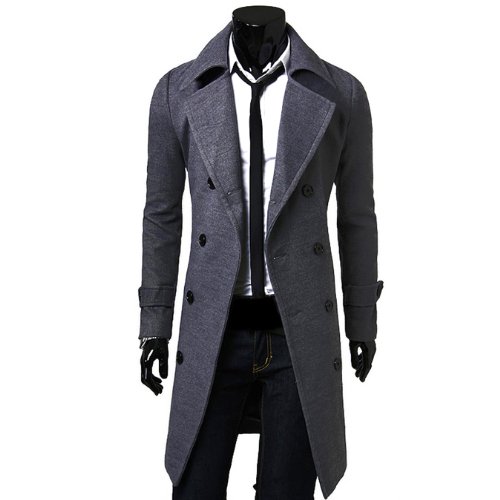 Cocobla Winter Warm Men Slim Trench Double Breasted Overcoat Long Jackets (Xl, Grey)