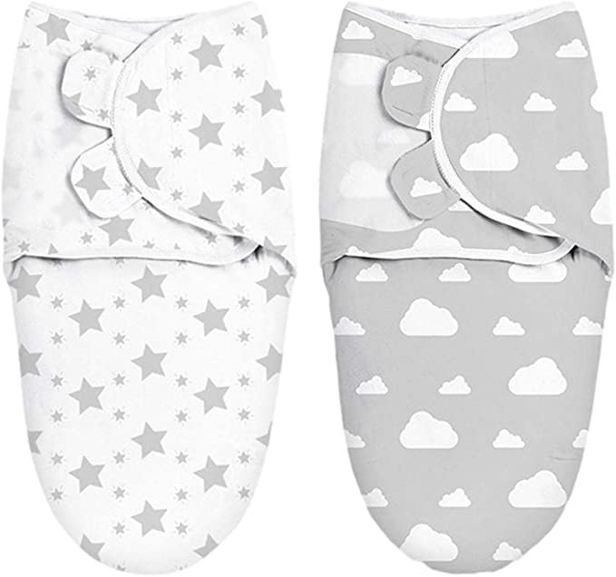 Crezza New Born Baby Swaddle Wrap, Baby Sleep Sack, 100% Cotton, pack of 2 Cloud & Stars, Black unisex.