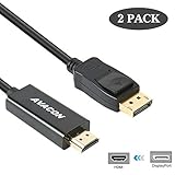 DisplayPort to HDMI 6 Feet Gold-Plated Cable 2 Pack, Avacon Display Port to HDMI Adapter Male to Male Black